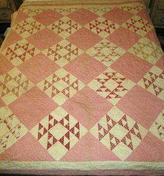 Cutter Vintage Handmade Cotton Fabric/fill Hand Stitched Quilt 80 " X 92  Worn