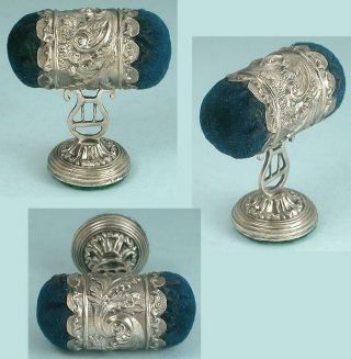 Antique Sterling Silver Double Ended Pin Cushion / Emery English Circa 1850