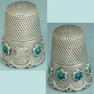 Unusual Antique Silver Thimble W/ Enameled Flowers Germany Circa 1890s