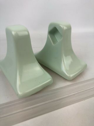 2 Vintage Apple Green - Spring Green Ceramic Towel Bar Holders W/ Towel Bar