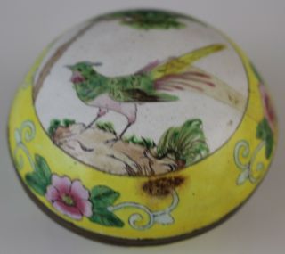Vintage Chinese Export Cloisonné Enamel Yellow Floral Bird Decor Trinket Box