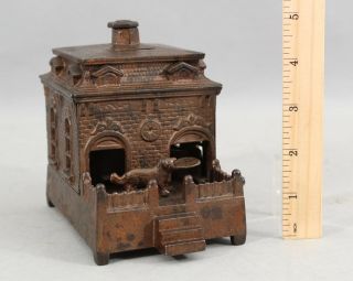 Antique 19thc Judd,  Cast Iron Dog On Turntable Mechanical Building Bank,  Nr