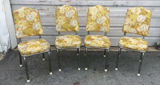 Vtg Mid Century Retro Dinette Chrome Vinyl Set Of 4 Kitchen Chairs Tacky Style