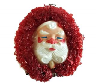 Santa Claus Vintage Christmas Wreath Red Cellophane Lights Up