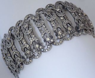 Fine Antique Art Deco Germany Sterling Silver Crystal Paste Rhinestone Bracelet