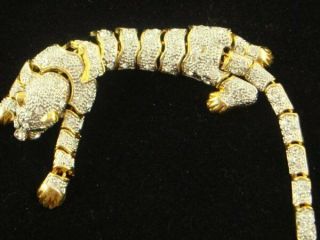 Vintage Crystal Leopard Shoulder Brooch Pin Articulated Jungle Cat