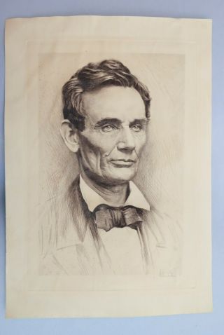Rare Antique Engraving President Abraham Lincoln Signed Otto Schneider