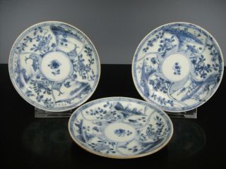 Set Of Three Chinese Porcelain Cups&Saucers - Lanscape,  Flowers - 18th C. 2