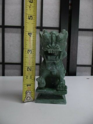 Vintage 4 " Tall Ornately Hand Carved Jade Stone Foo Dog Color Green White