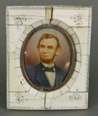 Fine Antique Us President Abraham Lincoln French Miniature Portrait Painting