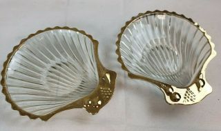 Vintage Set Of 2 Clear Glass Scallop Shell Shaped Plate Dishes With Gold Rim Pt4