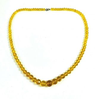 Vintage Graduated Faceted Amber Gold Yellow Glass Crystal Bead Necklace 24 Inch 2