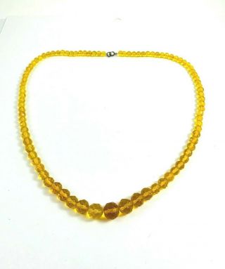 Vintage Graduated Faceted Amber Gold Yellow Glass Crystal Bead Necklace 24 Inch 3
