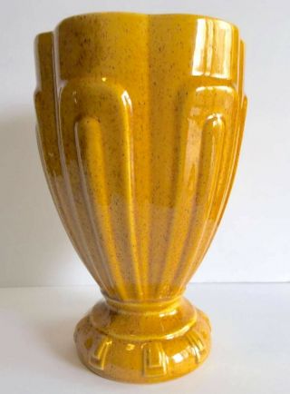 Vintage Haeger Art Pottery Pedestal Large Vase Mustard Gold Speckled