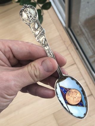 Rare Old Sterling Silver Enamel Bowl Civil War Theme Souvenir Spoon Virginia