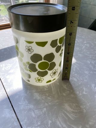 Vintage Retro Flower Pattern Glass/corning Ware Type ? Canister White Green