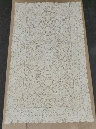 Huge Antique Ivory Lace Tablecloth 5 1/2 