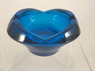 Small Vintage Pressed Art Glass Ashtray Mid Century Modern Cobalt Blue