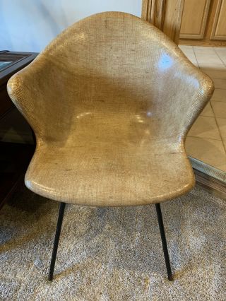 Vintage Fiberglass/burlap Shell Arm Chair Mid Century Cole Steel Eames Era