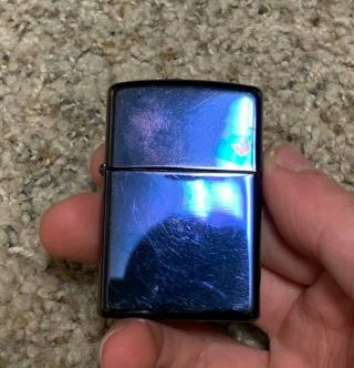 Iridescent Blue Chrome Zippo Lighter Never Fired
