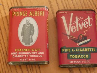 Vintage Velvet Pipe And Cigarette Tobacco & Prince Albert Crimp Cut Tin