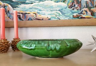 Vintage California Pottery Green Drip Glaze Oval Planter MCM Perfection 2