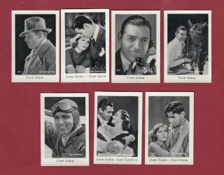 7 Clark Gable Film Star,  Vintage 1930s Josetti Tobacco Cards