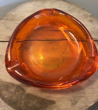 Vintage Mid Century Modern Orange Glass Ashtray