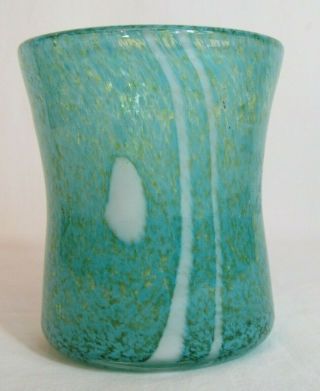 Vintage Light Blue & White Colored Art Glass Cup Murano Style Specks Vase Heavy