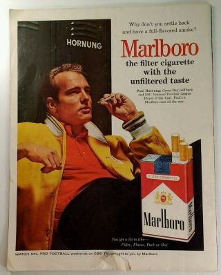 1962 Paul Hornung Marlboro Man Cigarette Green Bay Packers Vtg Print Ad Nfl