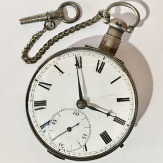 Antique English Charles Vincent Coventry Verge Fusee Silver Pocket Watch & Key.