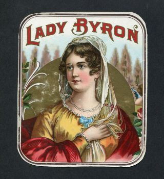 Old Lady Byron Cigar Label - Woman With Veil,  Red Robe,  Trees,  Flowers
