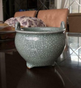 Antique Chinese Celadon Late Qing Dynasty Crackle Glaze Large Porcelain Censer