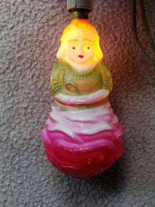 Vtg - Figural Girl Angel In Flowerbud Milk Glass Christmas Tree Light Bulb -