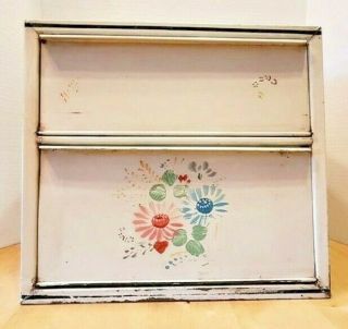 Vintage Tin Metal Hand Painted Floral Bread Box With Pie Safe