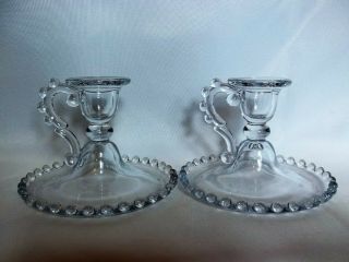 Set/2 Candlewick Vintage Clear Glass Handled Candle Stick Holders