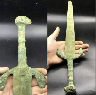 Roman Ancient Bronze Military Spear Object Artifact With Goat Head - 100 A.  D.