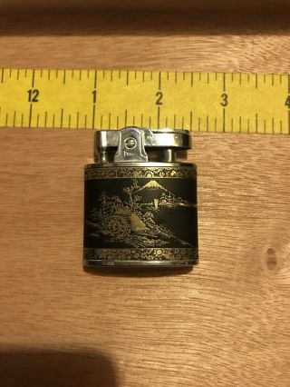 Vintage Prince Cigarette Lighter Collectible Black & Gold Japanese Scene