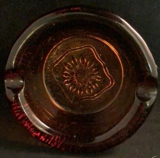 Vintage Round Amber Glass Ashtray Cigar Cigarette 3.  5” Man Cave 60s/70s 2 Slots