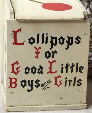 Vintage Wood Painted Lollipops Box For Good Little Boys & Girls Wooden 3