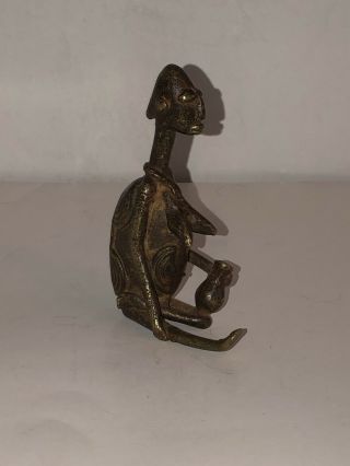 Vintage African Brass Bronze Statue Sculpture Woman Benin Primitive Folk Art