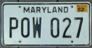 Maryland Vintage 1982 Prisoner Of War License Plate Pow 027