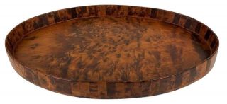 Antique 19thc American Primitive Folk Federal Burl Walnut Inlaid Wood Oval Tray