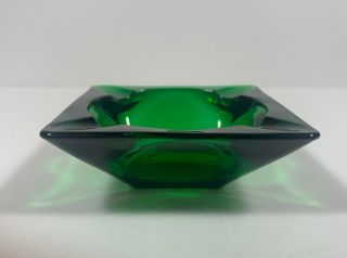 Vintage Emerald Green Glass Square Ashtray Retro
