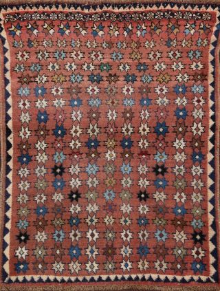 Vintage Geometric Gabbeh Traditional Area Rug Hand - Knotted Oriental Wool 4x5 Ft