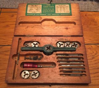 Vintage Ok Jr Screw Plate Tap & Die Set Greenfield B - 7 Machinist Tool Wood Box