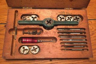 VINTAGE OK Jr Screw Plate Tap & Die Set GREENFIELD B - 7 Machinist Tool Wood Box 3