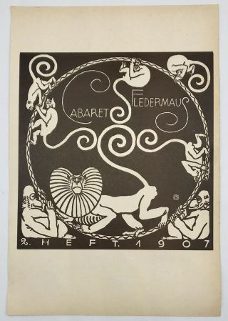 Antique Wiener Werkstatte Secessionist Cabaret Fledermaus Monkey Handbill Poster