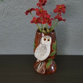 Carl Christiansen Decorative Owl Vase Fish Decoy Lure Wood Carving Folk Art