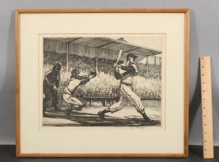 Rare Antique Baseball Ted Williams,  Pencil - Signed Robert Fulton Logan Etching